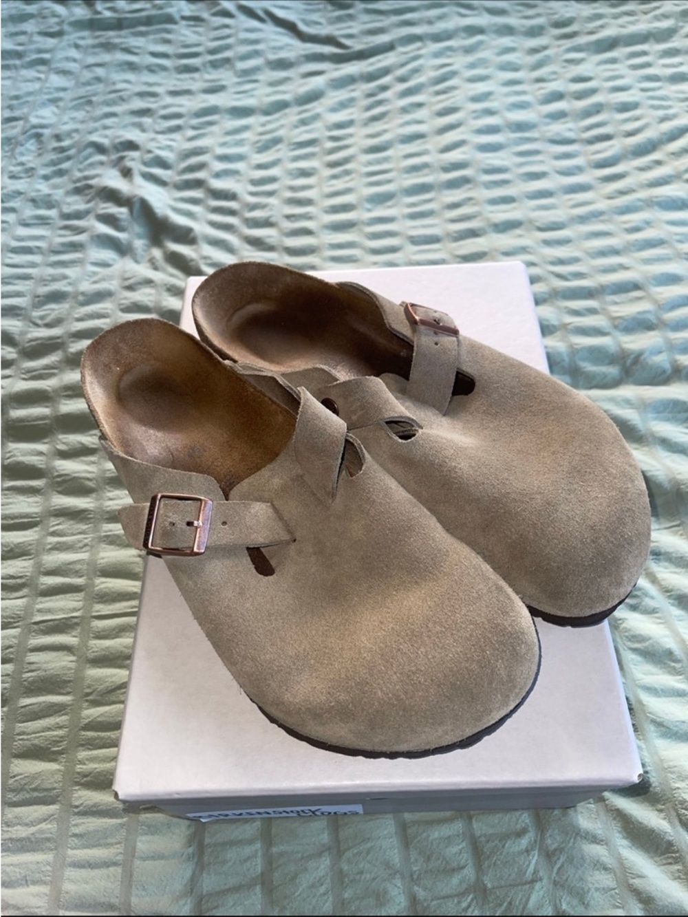 Birkenstock Beige Suede Slip-On Clog with Adjustable Buckle